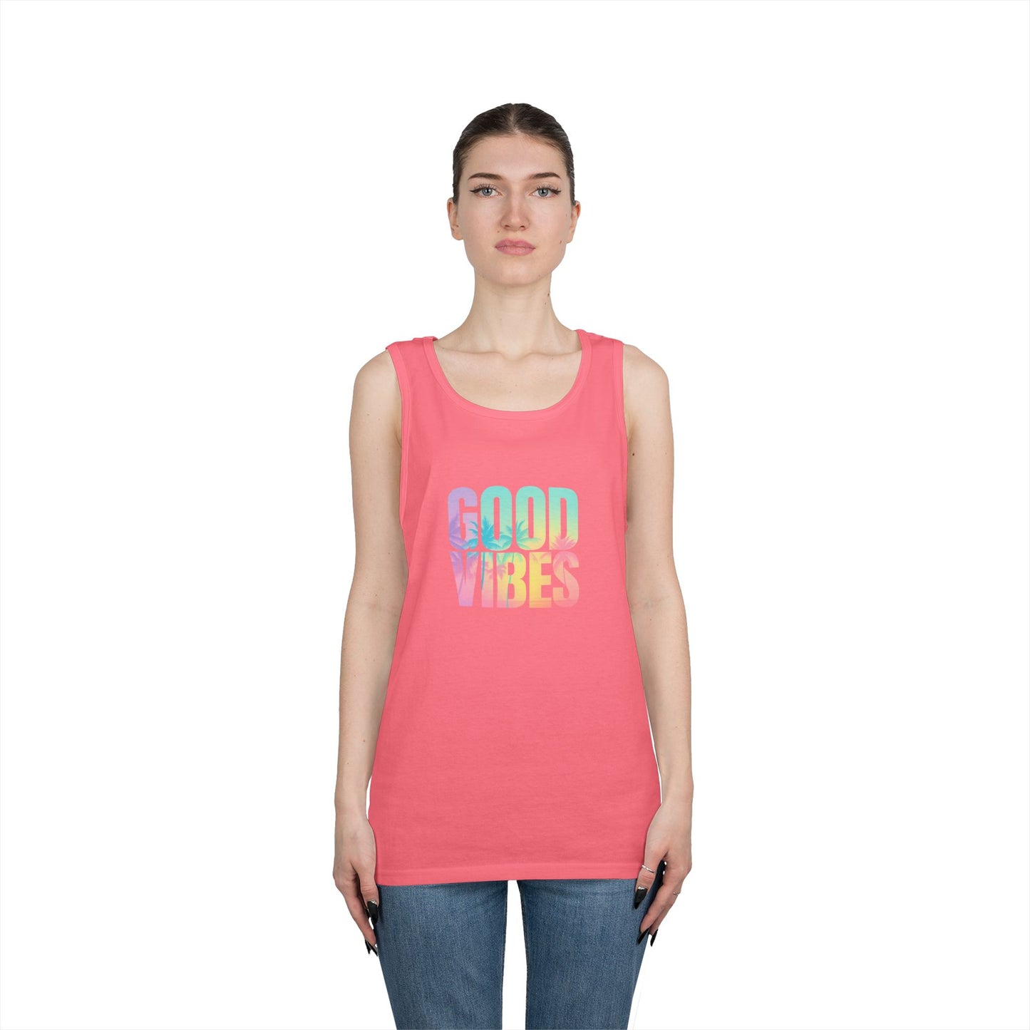 Unisex Heavy Cotton Tank Top - Good Vibes, Casual Wear, Summer Top, Beachwear, Festival Outfit, Motivational Apparel