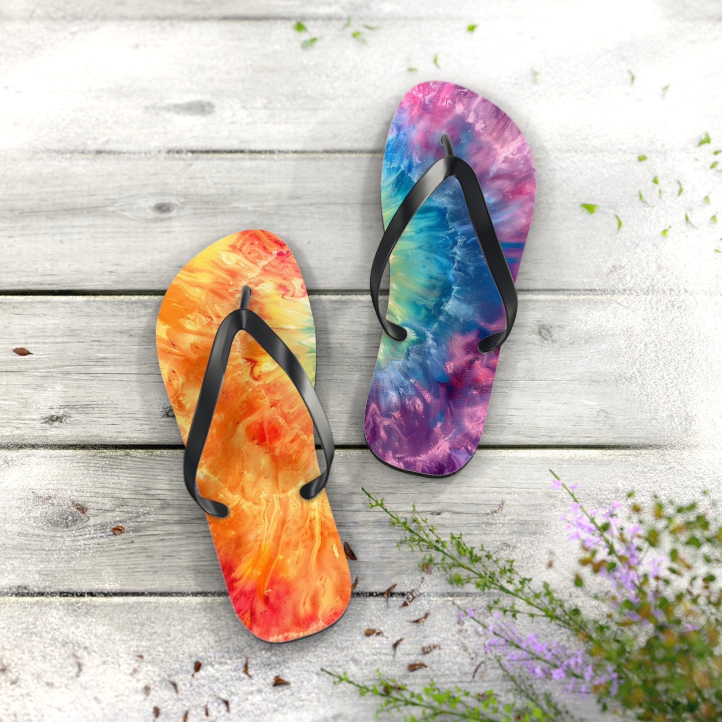 Vibrant Tie-Dye Flip Flops - Summer Sandals, Beach Footwear, Festival Wear, Poolside Slippers, Vacation Essentials