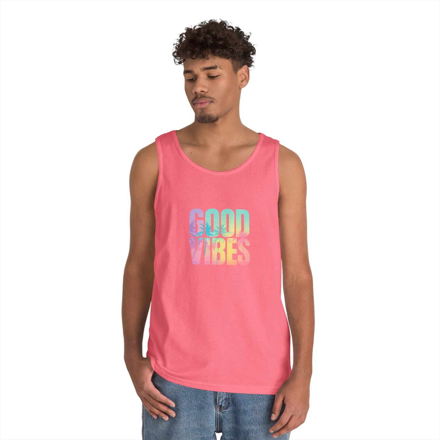 Unisex Heavy Cotton Tank Top - Good Vibes, Casual Wear, Summer Top, Beachwear, Festival Outfit, Motivational Apparel
