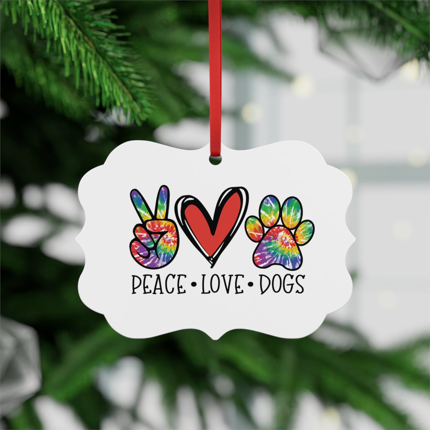 Peace Love Dogs Paws Metal Plaque Ornament