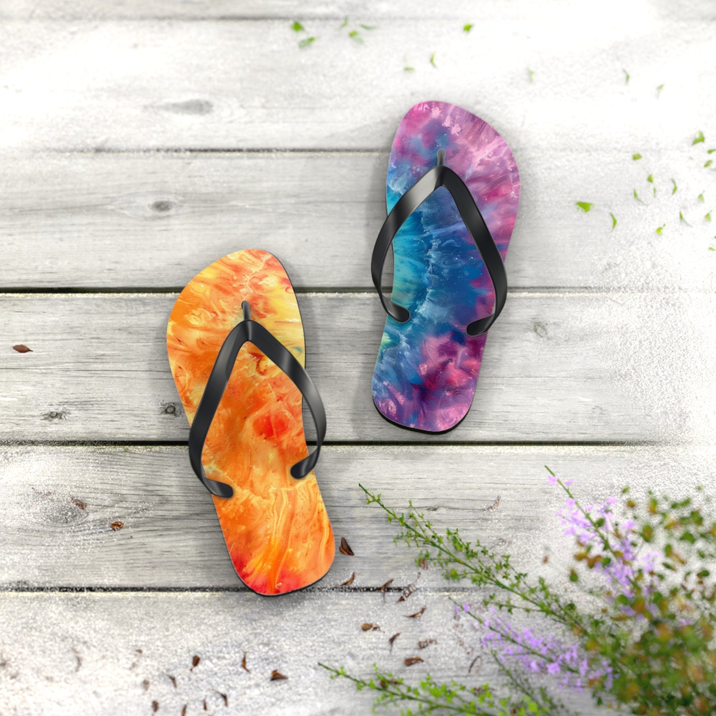 Vibrant Tie-Dye Flip Flops - Summer Sandals, Beach Footwear, Festival Wear, Poolside Slippers, Vacation Essentials