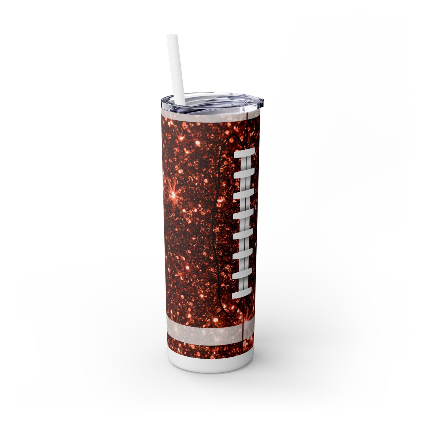 Glitter Football Skinny Tumbler with Straw, 20oz