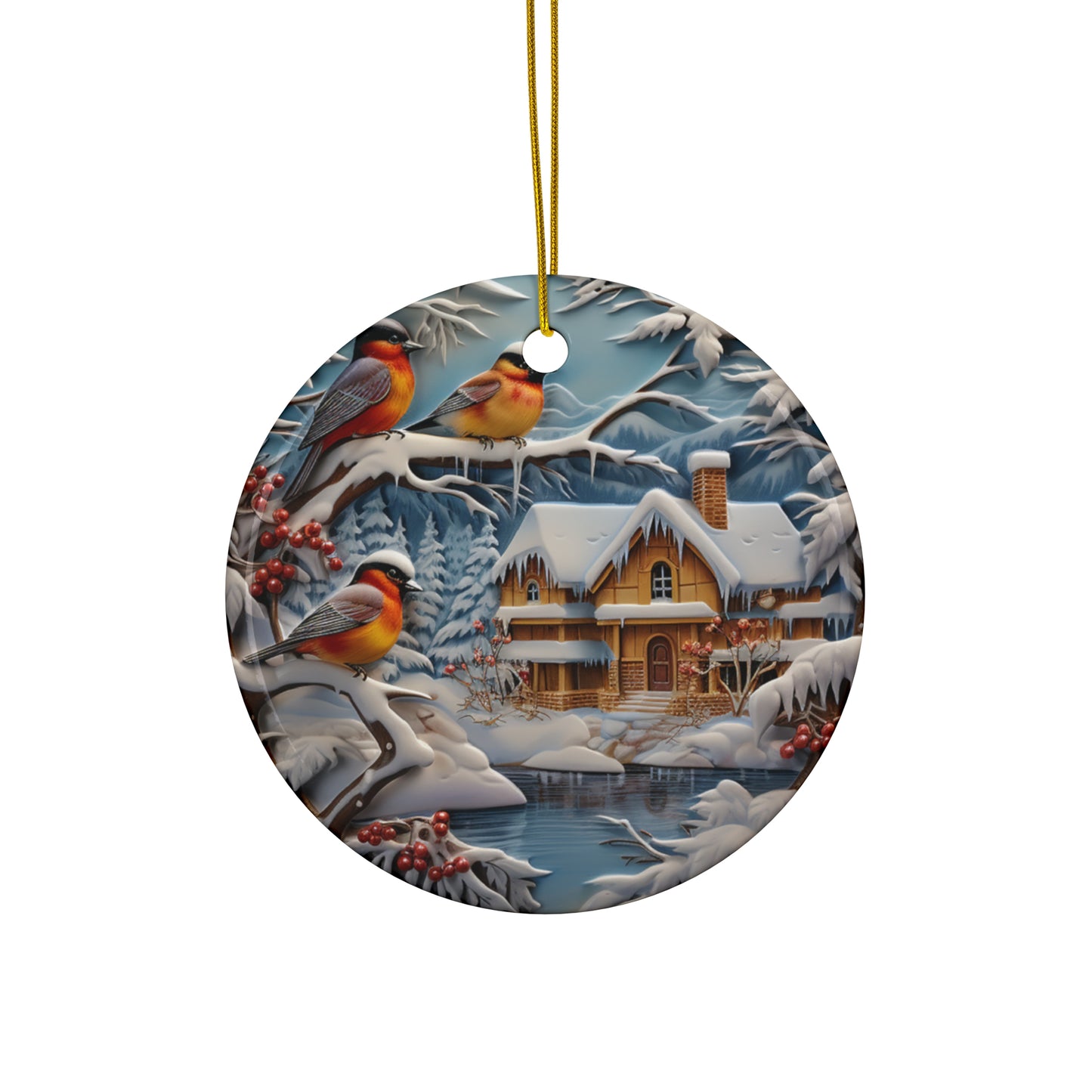 Holiday Winter Snow House Cabin 3D Ceramic Ornament, 4 Shapes