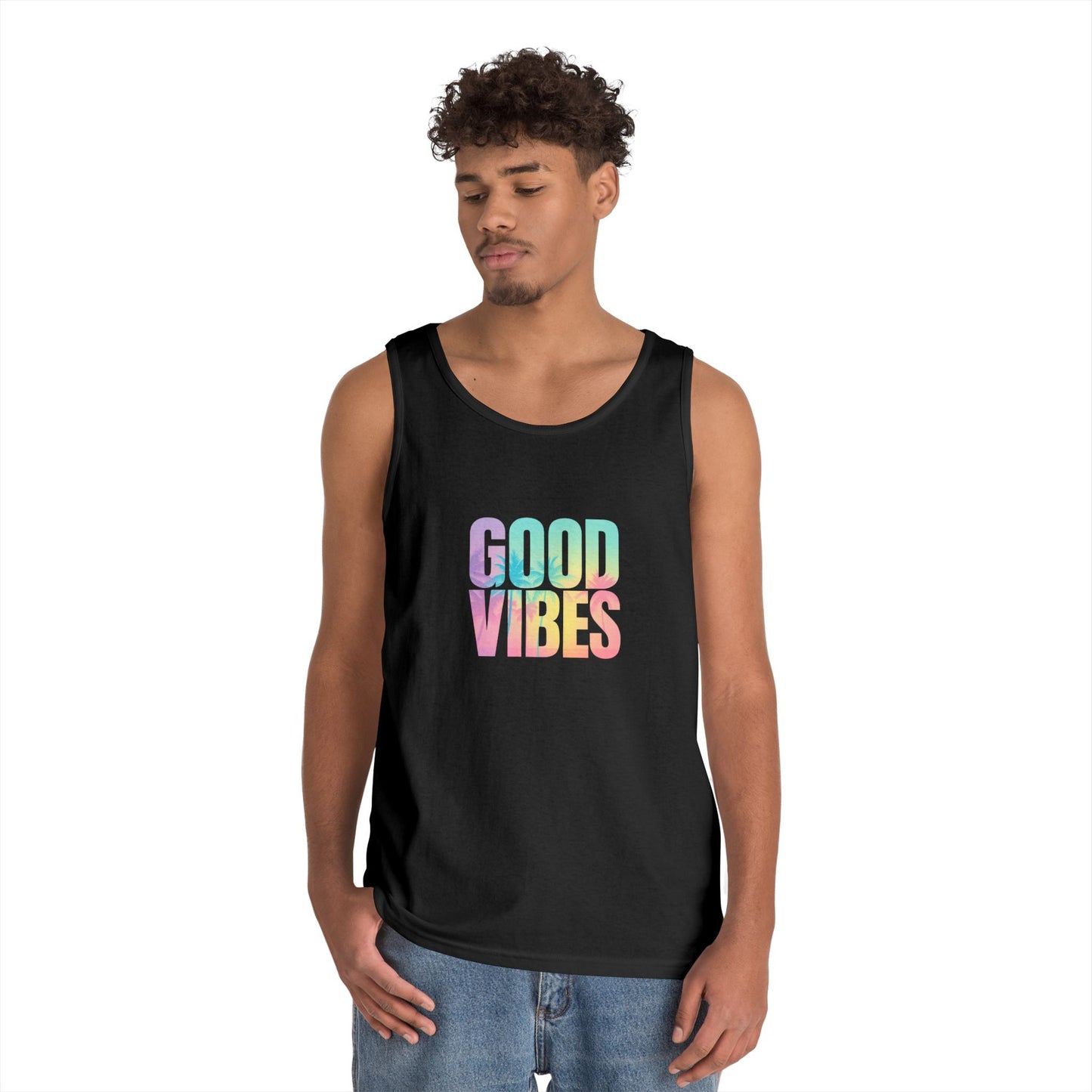Unisex Heavy Cotton Tank Top - Good Vibes, Casual Wear, Summer Top, Beachwear, Festival Outfit, Motivational Apparel