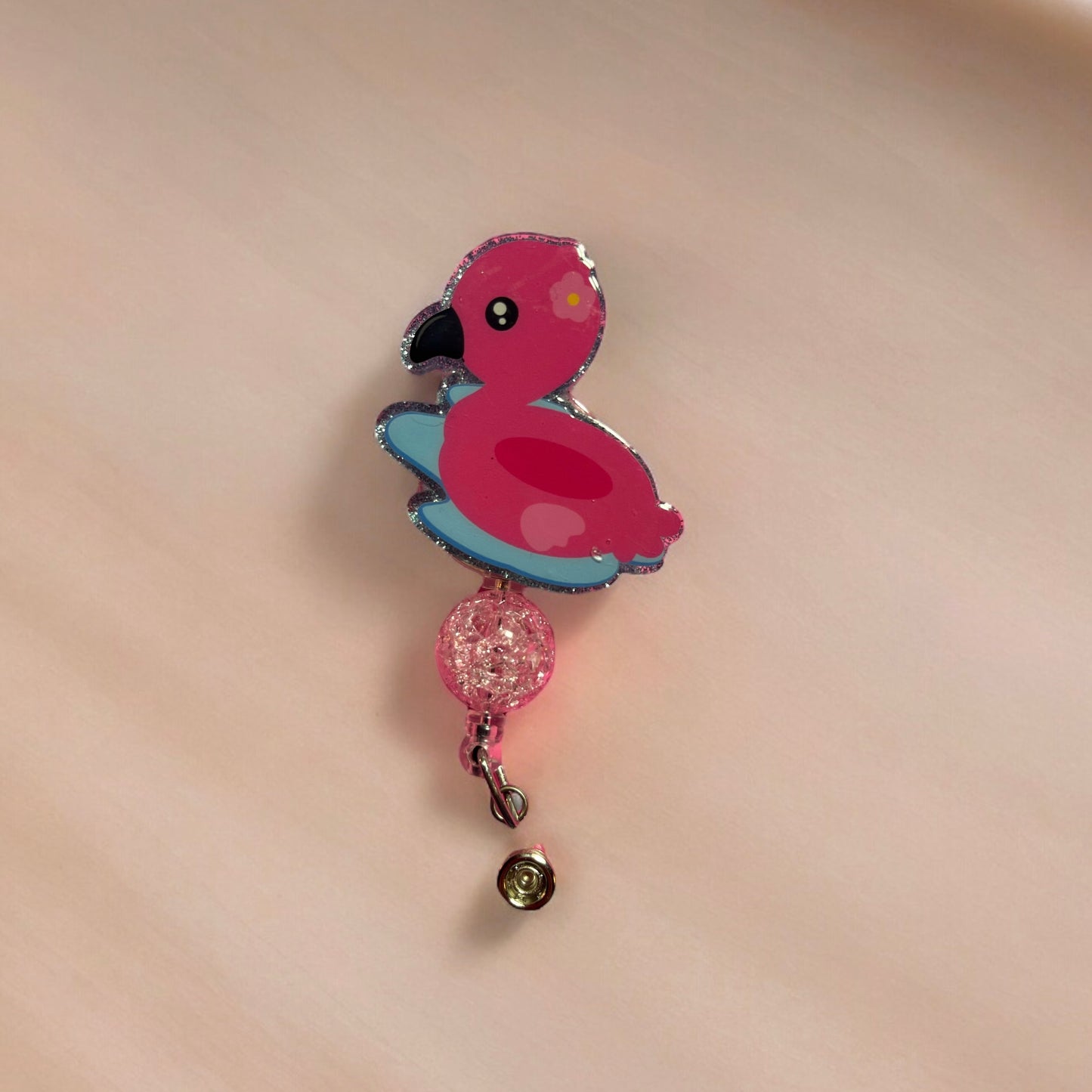 Flamingo Pool Float Cutie Badge Reel ID Holder