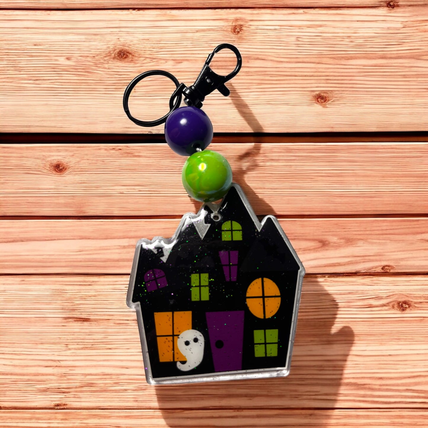 Haunted House Keychain Bag Tag Glows in the Dark 3β Beaded
