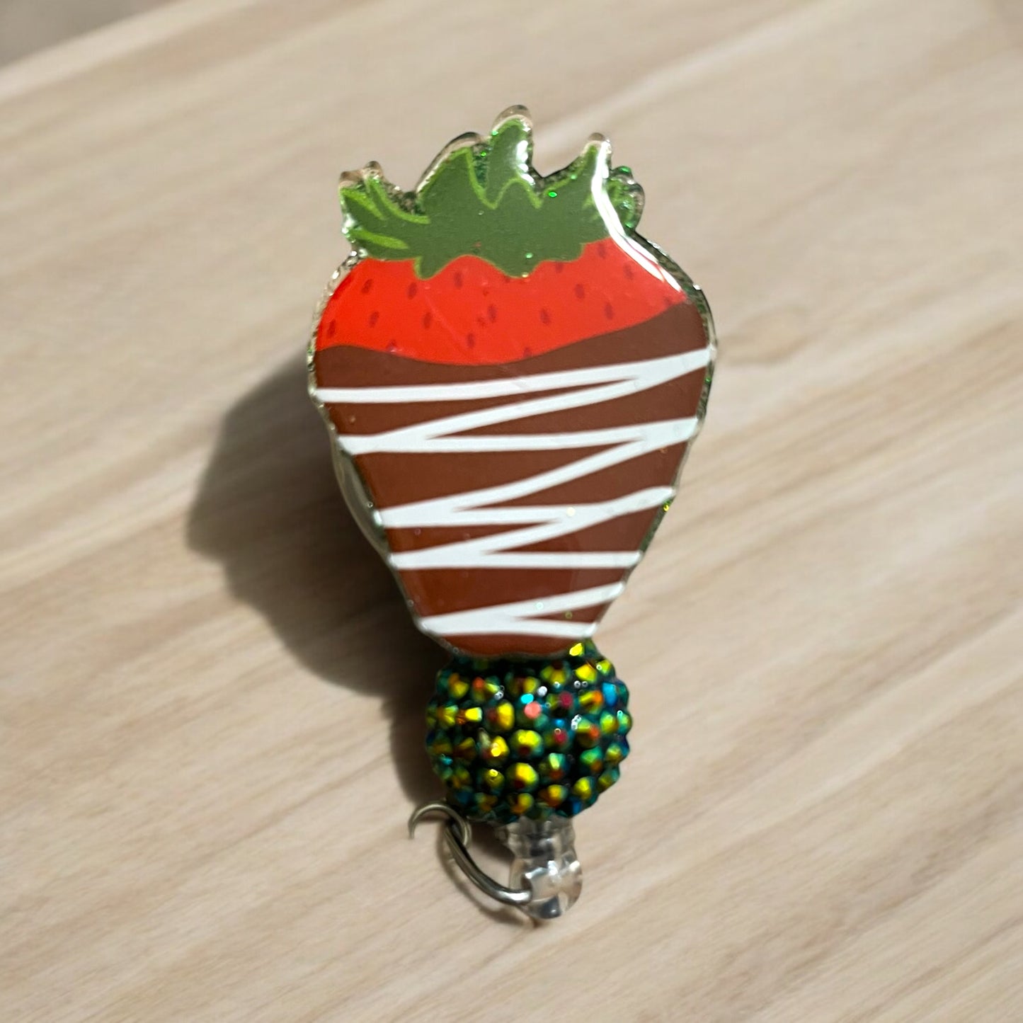 Strawberry Chocolate Dipped Badge Reel 2” Alligator Clip