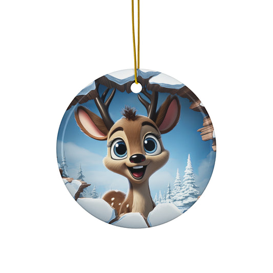 Cute Reindeer Santa Ceramic Ornament, 4 Shapes