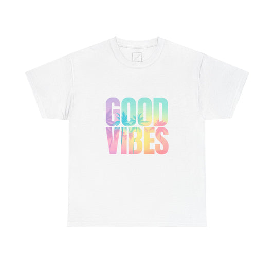 Colorful Good Vibes Tee - Unisex Heavy Cotton T-Shirt, Summer Style, Positive Energy Shirt, Gift for Friends, Casual Wear, Festival Outfit