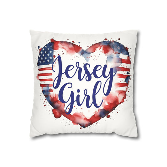 Jersey Girl USA Faux Suede Pillowcase, Cozy Home Decor, Gift for Her, Housewarming, Red White Blue Decoration, USA Pride