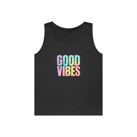 Unisex Heavy Cotton Tank Top - Good Vibes, Casual Wear, Summer Top, Beachwear, Festival Outfit, Motivational Apparel