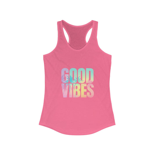 Good Vibes Racerback Tank, Casual Summer Shirt, Workout Top, Beachwear, Festival Apparel, Relaxed Fit Activewear