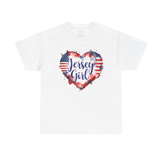 Jersey Girl Heart USA Tee | Unisex Cotton Shirt, Casual Wear, Patriotic T-Shirt, Gift for Her, Summer Fashion