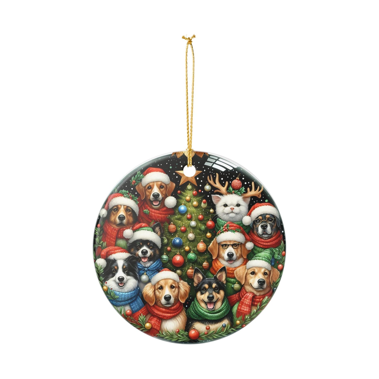 Festive Pet Portrait Ornament - Dog Lovers Christmas Decoration, Holiday Ornament, Personalized Gift, Cute Pet Decor, Xmas Decoration