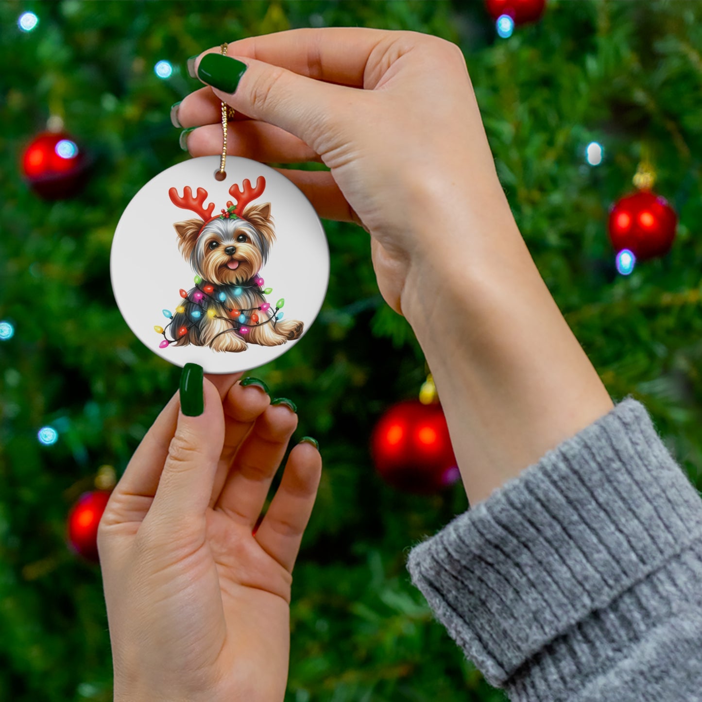 Cute Dog Christmas Ornament - Yorkshire Terrier with Lights, Pet Lover Gift, Holiday Decor, Tree Decoration, Stocking Stuffer