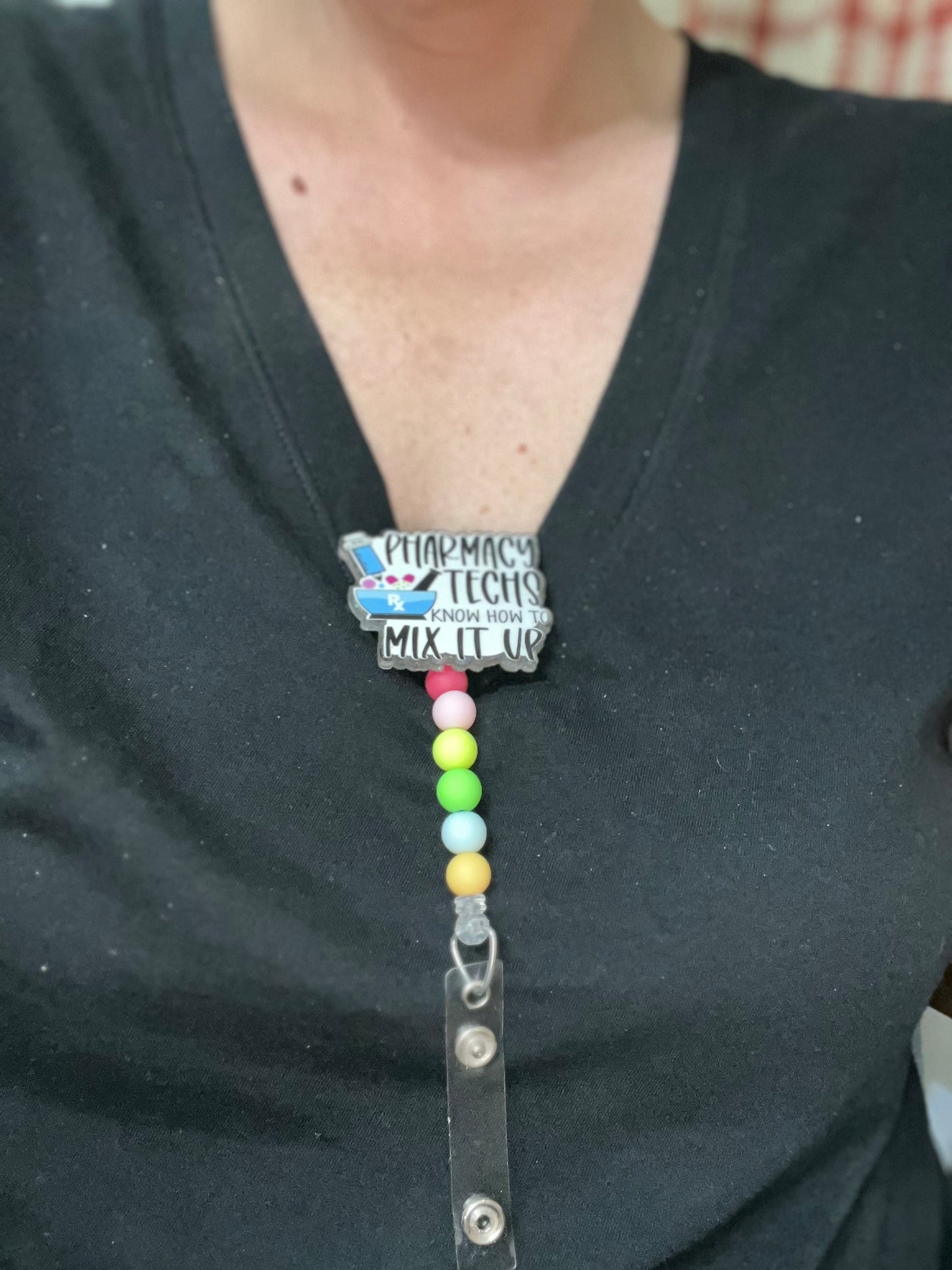 PHARMACY TECHS Badge Reel Slip On Retractable Beaded
