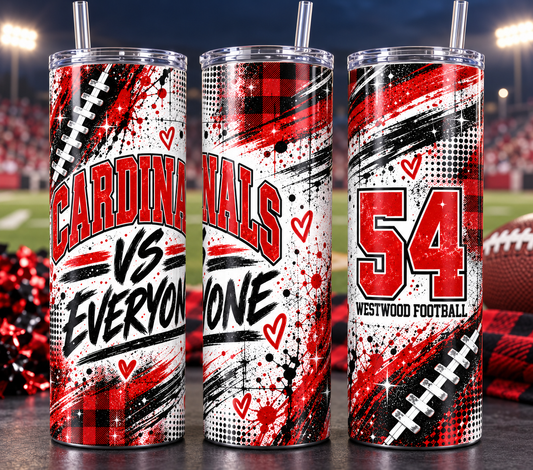 Custom 20oz Skinny Tumbler Sports, School, Mascot. Your town, your team, your colors.