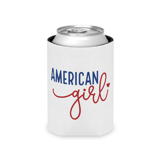 American Girl Can Cooler | Patriotic Drink Holder for 4th of July, BBQs, Weddings, Summer Parties, Gifts for Her