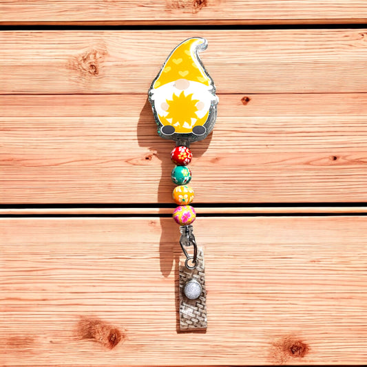 Sunshine Gnome Beaded Retractable Badge Reel