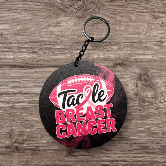 🏈 Tackle Breast Cancer Keychain – Personalized Football Pink Ribbon Keychain | Add Player Name & Number | Awareness Gift | Support Fundraiser