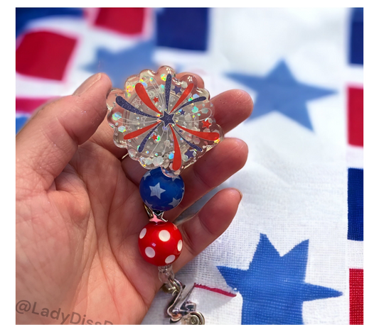 Patriotic 4th of July USA AMERICA Badge Reel Alligator Clip Retractable