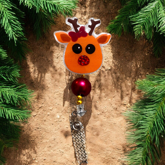 Reindeer Badge Reel Retractable Alligator Clip - Interchangeable
